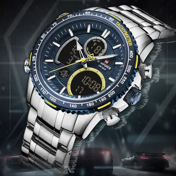 Dvigubo ekrano kvarcinis laikrodis vyrams Prabangus aukščiausio prekės ženklo sportinis laikrodis vandeniui atsparus nerūdijančio plieno dirželis Vyriškas laikrodis Reloj Hombre
