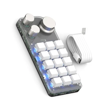 Efektyvi 15 klavišų mini klaviatūra su 3 rankenėlėmis RGB šviesa puikiai tinka žaidėjams, vaizdo įrašų redaktoriams ir programuotojams R58F