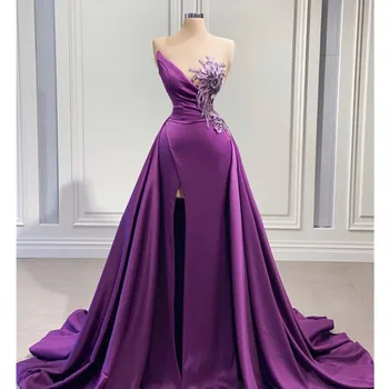 Elegantiška violetinė ilga prom suknelė Juodos merginos Vien kaklas Oficialūs vakariniai chalatai plius dydžio šlavimo traukinys Ypatinga proga Vestuvių svečias