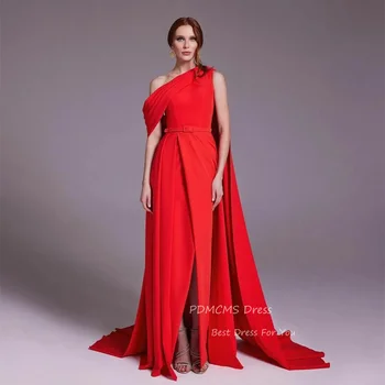 Elegantiškos raudonos vieno peties vakarinės suknelės Priekinis plyšys Šlavimo traukinys Prom chalatai Chalatai de soirée Diržas Prašmatni ilga vakarėlio suknelė moterims
