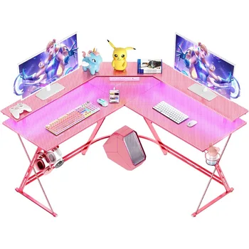 Ergonomiškas kampinis stalas su puodelių laikikliu, kambarių stalai, ausinių kablys, žaidimų stalas 50.4