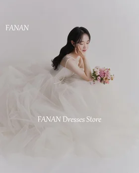 FANAN Spagečių dirželiai Korėja A-Line vestuvinės suknelės Tiulio korsetas 웨딩드레스 Dramblio kaulo paprasti elegantiški pagal užsakymą pagaminti nuotakos chalatai plius dydis