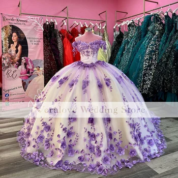 Fantasy Off Shoulder Quinceanera Suknelės Gėlių blizgučiai Siuvinėjimas Aplikacijos korsetas Charro Meksikietiška gimtadienio suknelė