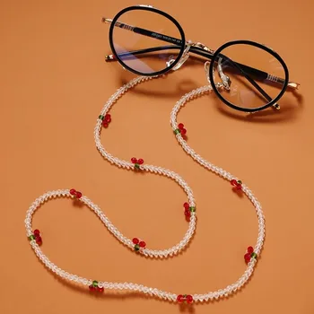 Fashion Crystal Glasses Chain Creative Cherry Mask Lanyard Lovely Pearl Crystal Sunglasses Dirželio laikiklis Kaklo virvelė Akinių grandinėlė