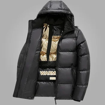 Fashion Winter Jacktet Vyriškos juodos aukso šiltos striukės su gobtuvu Medvilniniai paminkštinti švarkai Drabužiai Prabangūs prekės ženklo paltai Vyras Laisvas storas Parkas