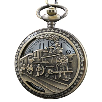 Featured Hollow Out Steam Age Train Worker Quartz Pocket Watch Vintage Chain Apyrankė Juosmens aksesuarai Vyriškos ir moteriškos dovanos