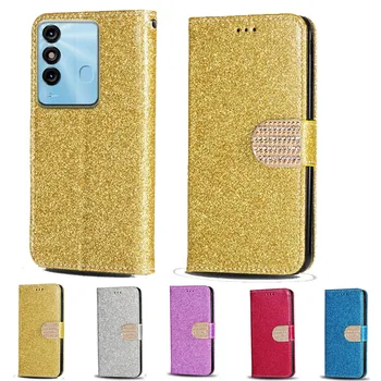 For itel P38/P38 Pro Luxury Glitter Diamond Flip Leather Wallet Phone Case For itel Vision 3 Plus Telefono dangtelis su kortelių lizdu