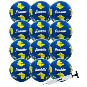 Franklin sportiniai futbolo kamuoliai + siurblio komplektas - (12) 4 dydžio kamuoliukai - mėlyni/geltoni