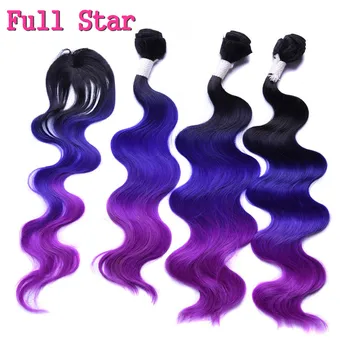 Full Star 4vnt/lot Body Wave Ombre Blue Purple 613 Color Synthetic Hair Pynimai 18