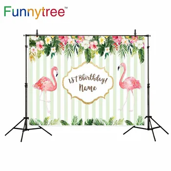 Funnytree fonas fotostudijai Flamingo gėlių atogrąžų juostelės palieka gimtadienio fotografiją fonas fotošopas atspausdintas