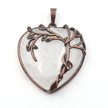 FYJS Unikalus vario medžio lapų įvyniojimas Meilės širdis Skaidrus kvarco pakabukas Romantinio stiliaus papuošalai
