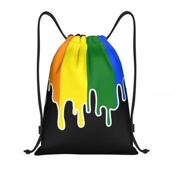 Gay Pride Flag Drip Drawstring Backpack Women Men Sport Gym Sackpack Portable Rainbow LGBT pirkinių krepšys