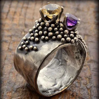 Geltonas violetinis cirkoninis žiedas Mada Moteriški papuošalai Klasikinis sužadėtuvių žiedas Vestuvinis žiedas moterims