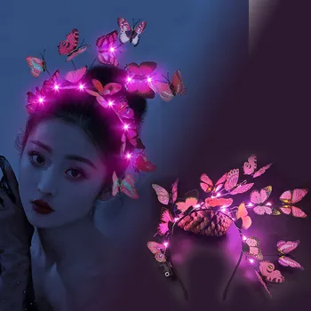 Glow Headband Reguliuojamas LED šviesos vakarėlis Palankiai vertina drugelio vainiko plaukų juostą vestuvių gimtadieniui Glow Party plaukų aksesuarai