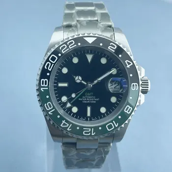 GMT vandeniui atsparus laikrodžio dėklas NH34 judėjimui 40 mm nerūdijančio plieno korpusas safyro stiklo šviečiantis ciferblato logotipas pasirinktiniai laikrodžių priedai