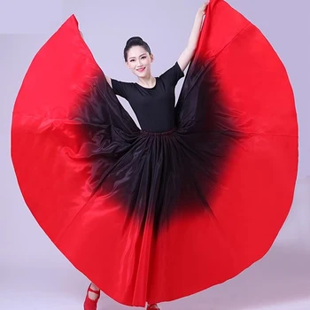 Gradient Color Bally šokių kostiumai suaugusiai moteriai Komandos scenos spektaklis Big Swing Satin Šilko čigonų ispaniškas flamenko sijonas