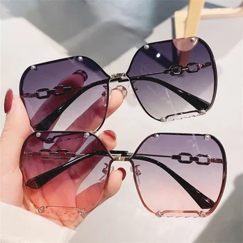 Gradient Ladies akiniai nuo saulės Prabangūs dizainerio akiniai nuo apvadų be apvadų moterims Vintage Oversized Diamond Eyewera Shades UV400