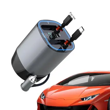 Greitas automobilinis įkroviklis 100w automobilinis įkroviklis Greitas įkrovimas 5 in 1 su dviem ištraukiamais kabeliais 100w automobilinis difuzorius LED žibintų apsauga