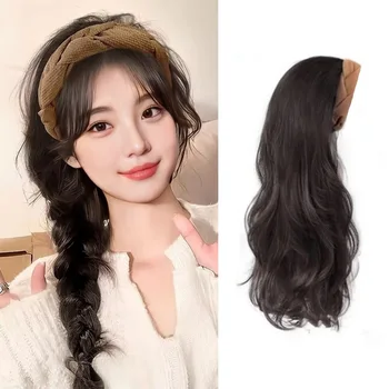 Half Head Hairband Wig 65cm Long Wavy Hair Wigs for Women Girls Fashion Natural Fake Hair Hoop Synthetic Headband Wig Hairpieces