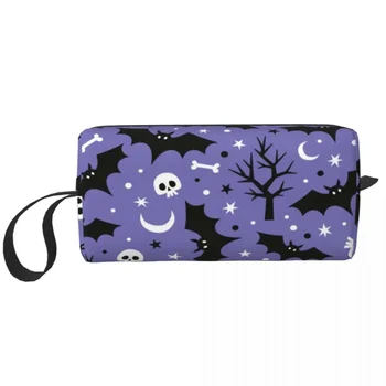 Halloween Spooky Bats Skull Toiletry Bag Cute Goth Occult Witch Cosmetic Makeup Organizer for Women Beauty Storage Dopp Kit Case