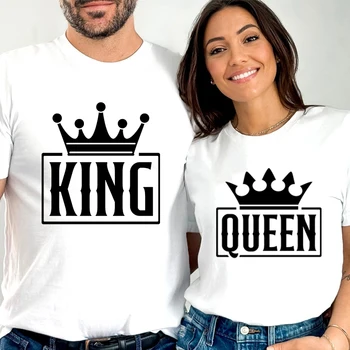 Harajuku Mada Moterys Vyrai Pora Marškiniai Karalius Karalienės karūna Grafika Derančios poros Tshirt Grafika Atsitiktinis Trumpomis rankovėmis Meilužio trikotažas