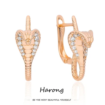 Harong Luxury King Cobra Stud auskarai Rose Gold Color Vario metalo krištolo papuošalai Auskarai moterims mergaitėms Geriausios pankų dovanos