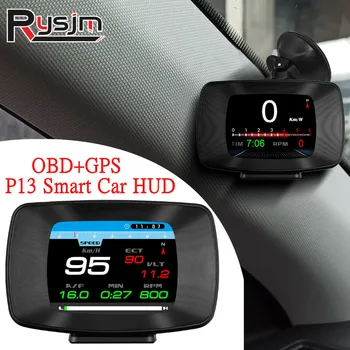 HD P13 OBD2 GPS HUD Car Head Up Display skaitmeninis spidometras Automatinis borto kompiuteris su greičiu RPM temperatūros įtampos aliarmas