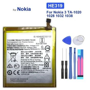 HE319 2630mAh keičiama mobiliojo telefono baterija Nokia 3 TA-1020 1028 1032 1038 HE 319 Aukštos kokybės 