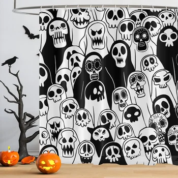 Helovinas Kaukolė Dušo užuolaida Baisus skeletas su vaiduoklių siaubo atostogomis Baisus Helovino vonios užuolaidų vonios dekoras