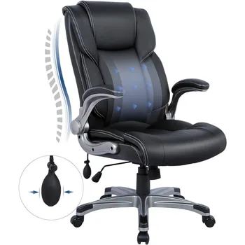 High Back Executive Office Chair- ergonomiška namų kompiuterio stalo odinė kėdė su paminkštintomis atverčiamomis rankomis, reguliuojamas pakreipimo užraktas