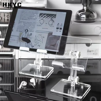 HKYC reguliuojamas akrilo planšetinis kompiuteris / telefono stovas Nešiojamas skaidrus stalo laikiklis, skirtas iPad Tab Kindle iPhone Samsung Smartphone Mobile