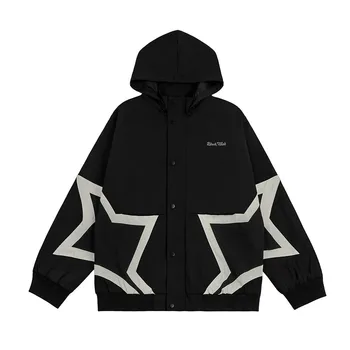 Hot Sales Jacket Brand New Hooded Nuimama aukštos kokybės gatvės apranga Vyriškos moteriškos striukės Žvaigždžių raštas Trijų spalvų miestelio vakarėlis