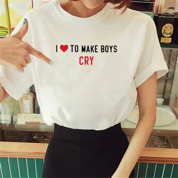 i Love to Make Boys Cry marškinėliai moterims juokingi marškinėliai mergaičių komiksų drabužiai