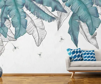Individualūs 3D tapetai bet kokio dydžio modernūs minimalistiniai rankomis dažyti akvarelės augalų lapai Šiaurietiško fono sienų apdaila