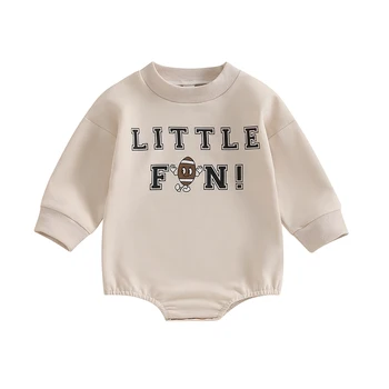 Infant Baby Boy Girl Football Bubble Romper Little Fun Football Vibes Crewneck Oversized Sweatshirt Rugby Fall Clothes