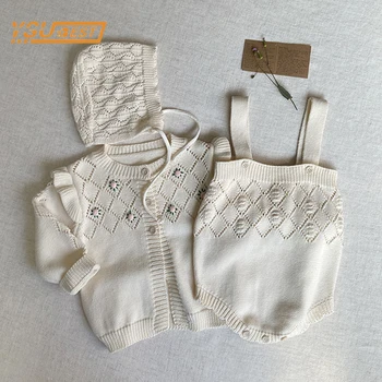 Infant Kids Boys Girls ilgomis rankovėmis siuvinėtas megztinis Megztinis paltas + Rompers Drabužių komplektai Baby Boy Girl Vaikiškų drabužių kostiumas