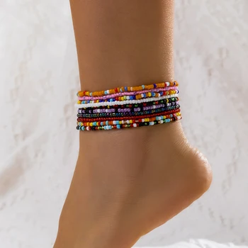 Ingemark 10vnt/Komplektas Boho rankų darbo elastinių sėklų karoliukų anklet apyrankės moterims Summer Beach Ankle Foot Jewelry Y2K aksesuarai
