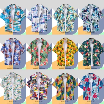 Ins Vintage Hawaiian Shirt Mens Summer Floral Print Beach Short Sleeve Casual Luau Shirt Tops Holiday Shirts Tops