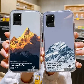 INS Violetinė mėlyna saulėlydžio sniego kalnų telefono dėklas, skirtas Samsung Galaxy S10 S10e A70 Edge S22 S23 Plus Ultra Note10 skaidriam dangteliui