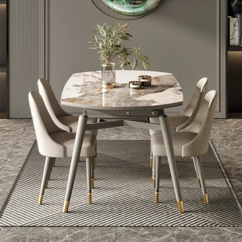itališko stiliaus ištraukiamas apvalus stalas Modernus minimalistinis buitinis sulankstomas valgomojo stalas Lengvas prabangus šiaurietiško roko lėkštė YX50DT