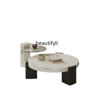 italų minimalistinė aukštos klasės marmurinė svetainė Kūrybinis apvalus arbatos stalas Aukštas ir žemas Kombinuoti svetainės baldai