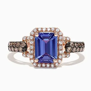 Išskirtinis moterų rožinis paauksuotas krištolo cirkono žiedas mėlynas perlas žiedas kvadratinis žiedas Kokteilių vakarėlis Papuošalai Valentino dienos dovana