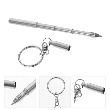 Ištraukiamas rašiklio formos raktų pakabukas Mini metalinis raktų pakabukas Nešiojamas nerūdijančio plieno teleskopinis tušinukas Raktų pakabuko įrankiai