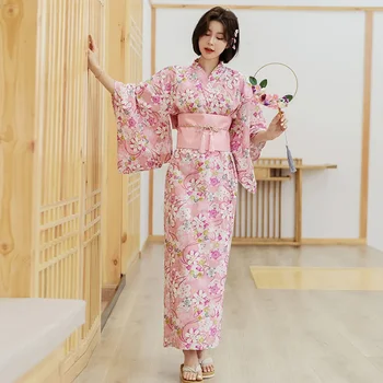 Japonų moterų tradicinė oficiali suknelė Ilgi vonios drabužiai Kostiumas Kimono Cosplay Vyšnių žiedai Foto scenos spektaklio kostiumas
