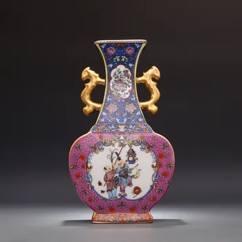 Jingdezhen Keramika Qing Yong Zheng Metai Antikvarinis porcelianas Dvivietis emaliuotas Emaliuotas Kvadratinis Plokščia vaza