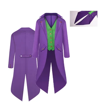 Joker Cosplay kostiumas Vaikai Vaikai Berniukai Violetinė kombinezono striukė Viduramžių ilgo palto apranga Helovino karnavalo vakarėlio kostiumas