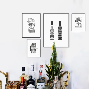 Juodo ir baltojo vyno alaus butelių tipografija Inspire Citatos Plakatas Šiaurės šalių virtuvės siena Meno baras Paveikslų drobė Tapyba Namų dekoras