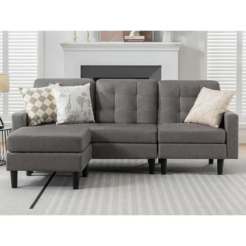 Kabrioleto sekcijinė sofa Moderni lininio audinio L formos sofa su apverčiamu gultu Loveseat sofa