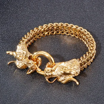 KALEN 3D Dargon Head Bracelet for Men Punk Gold Color Mesh Chain Bracelet's Wirst Fashion Jewelry Male Charm Gift