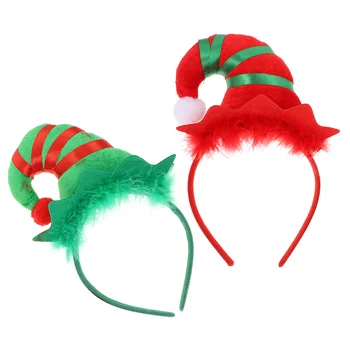 Kalėdinė galvos juostos kepurė: 2vnt Xmas skrybėlė Galvos apdangalas Raudonai žaliai dryžuotas Santa Elfų plaukų kostiumas Šventinis festivalis Vakarėlis Dekoro stilius 1